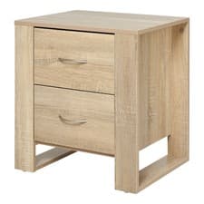 Image of HOMCOM 2 Drawer Boxy Bedside Table w/ Handles Elevated Base Oak Brown
