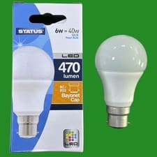 Image of 4x 6W (=40W) LED GLS Pearl Light Bulbs BC B22 Lamp, 2700K Warm White 470Lm