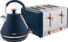 Image of Tower Cavaletto Kitchen Set, 1.7L Rapid Boil Kettle & 4 Slice Toaster, Midnight