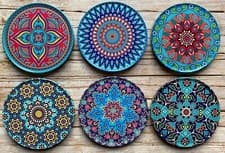 Image of Drink Coasters Set Of 6 Turkish Moroccan Design Round Coaster Tea Coffee Cup Mat