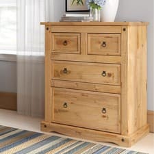 Image of Solid Pine Wood Chest of Drawers 4-Drawer Storage Cabinet Rustic Bedroom