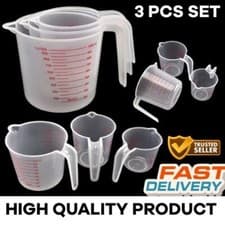 Image of 250/500/1000ML Set of 3 Measuring Cups Jug Clear Baking Kitchen Set Flour Water