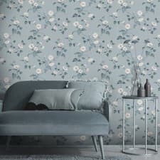 Image of Duck Egg Floral Wallpaper Cream Flowers Smooth Finish Feature Wall Bedroom Study