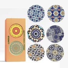 Image of Drink Coasters Set Turkish Moroccan Design Round Coaster Tea Coffee Cup Mat
