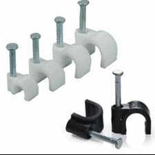 Image of Round Black - White Cable clip Wire Clips 7mm- Packs of 100 x 10 Boxes