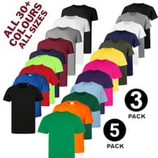 Image of Mens Heavy Blend Plain T-Shirt 100% Cotton High Quality Short Sleeve 3 Pk 5 Pack
