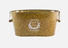 Image of Antique Brass coloured Planter Tin Trough Outdoor Garden  Plant Pot