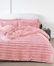 Image of Teddy Fleece Chunky Ribbed Duvet Cover Set Cord Fluffy Bedding Quilt Cover Sets