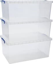 Image of Really Useful Nestable Plastic Storage Box 62 Litre Clear (Pack of 3)/24hr Del