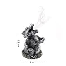 Image of Roaring Dragon Incense Cone Burner Holder Silver or Bronze Smoking Dragon