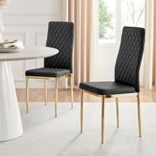 Image of 4x Black Milan Dining Chairs Gold Legs - Seconds
