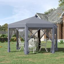 Image of 3.2m Outdoor Pop Up Gazebo Hexagonal Canopy Tent with Mesh Sidewalls Handy Bag
