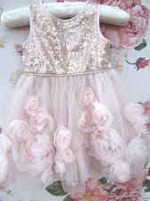 Image of MONSOON Pink Gold Rose Christening Party Occasion Dress 6-9-12 Months £50