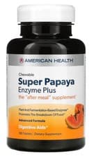 Image of AMERICAN HEALTH Super Papaya Enzyme Plus, 180 Chewable Tablets, & Bromelain, UK
