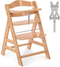 Image of Hauck Alpha+ Wooden Highchair Natural Adjustable Toddler Chair with Harness Set