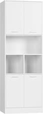 Image of Tall Bookcase Oak Storage Cabinet Adjustable Shelves Doors Freestanding