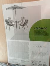 Image of Colorado 4-Seater Metal Garden Dining Set with Glass Table, and Chairs parasol