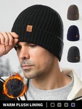 Image of Knitted Beanie Hat Chunky Heavy Ribbed Knit Warm Hat Warm Winter Work