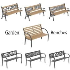 Image of Wooden Outdoor 3 Seater Garden Benches Metal Park Seating Patio Furniture 