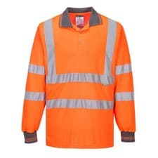 Image of Portwest Hi Vis Long Sleeve Orange Polo Shirt S277OR - Small