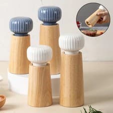 Image of Nordic Style Manual Pepper Salt Grinder Oak Refillable Pepper Mill Adjustable