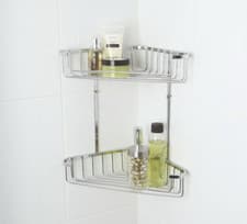 Image of Croydex Corner Shower Caddy 2 Tier Large Rust Free Bathroom Storage Basket
