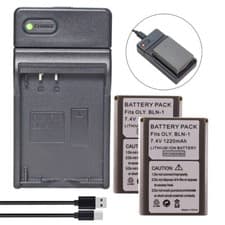 Image of 2 Battery +Charger for Olympus BLN-1 BCN-1 | 65229 | OM-D E-M5 PEN E-P5 PEN-F