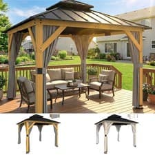 Image of 3 x 3 m Hardtop Gazebo Canopy w/ 2-Tier Roof, Garden Gazebo w/ Sides