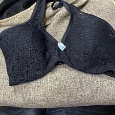 Image of 32E Boux Avenue Black Bonaire Crochet Keyhole Top Swim Bra Bikini Top