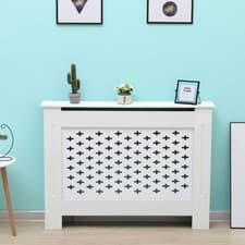 Image of Kensington Radiator Cover Medium White (112 x 19 x 82cm) Cross Pattern Wood