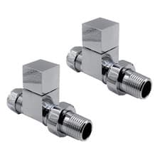 Image of Modern Square Angled Radiator Valves Heated Towel Rail Radiator Pair Chrome 15mm