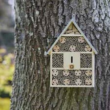 Image of Large Wooden Insect Hotel Home Hanging Bug House with Metal Roof