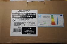 Image of Manrose Extractor Fan with LED Lamp Shower Timer Controlled In-Line Kit 100mm