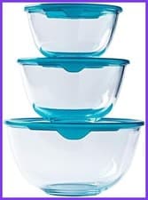 Image of Pyrex Prep & Store Set of 3 Heavy Duty Glass Bowls with Lids BPA Free UK