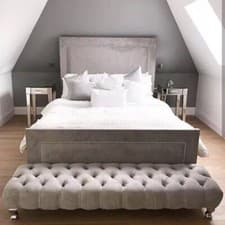 Image of Soft Plush Velvet Upholstered Bed Frame Base Mattress & Footstool