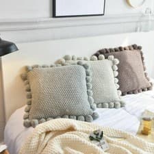 Image of NEW Pom Pom Knitted Cushion Cover Acrylic Throw Pillow Cases Home Decor 45*45cm