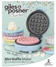 Image of Mini Waffle Maker Iron Dessert Maker 550W Sorbet Pastel Blue Giles & Posner NEW!