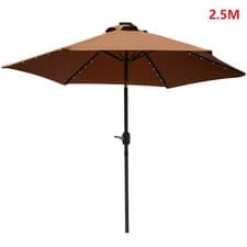 Image of Solar LED Lights Outdoor Garden Parasol Patio Crank Sun Shade Umbrella Coffee