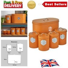 Image of 5 Piece Tea Coffee Sugar Bread & Biscuit Cannister Set | Labelled Storage Tin...