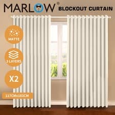 Image of Marlow 2PC Thermal Blackout Blockout Curtains Eyelet Ring Top Thick Sun Block
