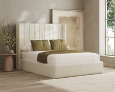 Image of Luxury Double Winged Panel Bed Frame Plush Velvet Upholstered Gas Lift Storage