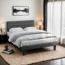 Image of 3FT Linen Upholstered Single Bed Frame with Adjustable Headboard Wooden Grey UK