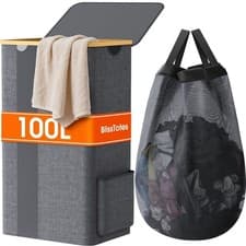 Image of Laundry Basket with Lid, 100L Clothes Laundry Hamper with Handles and Removab...
