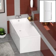 Image of Bathroom Single Ended Square Bath Straight tub Acrylic Gloss White Screen Modern