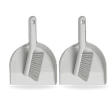 Image of 2x Heavy Duty Dustpan and Brush Set Wide Dust Pan Cleaning Sweeping Garden, Grey