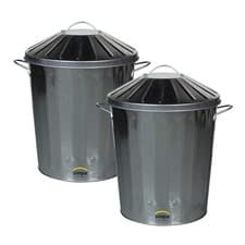 Image of 2 x 40L 40 Litre Galvanised Metal Dustbin Tapered Design Kitchen House Garden