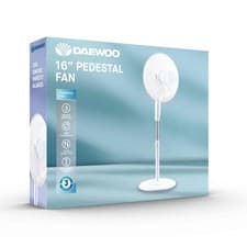 Image of Daewoo 16" White Pedestal Fan Round Base Adjustable Height Oscillating