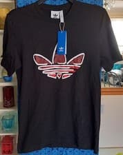 Image of Adidas Originals Black/Red Drawn Logo Short-Sleeve T-shirt, Men's size XS