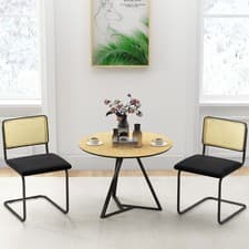 Image of Set of 2 Rattan Bar Stools Upholstered Counter Height Chair Kitchen Dining Stool