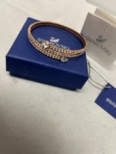 Image of Swarovski Crystal Bangle Bracelet Gold Tone Clear Stones Swan Boxed